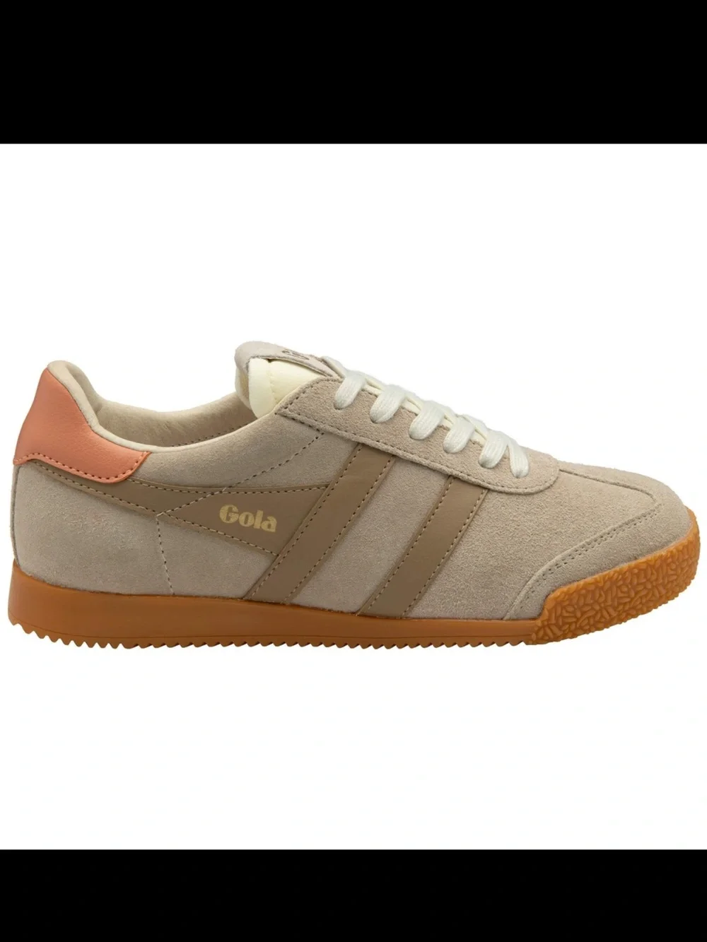New Gola  Beige Suede Sneaker with Tan Stripes and Coral Heel size 39